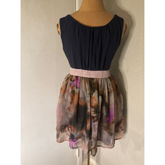 Navy & Floral Color-block Sheer Mini Dress Wedding Special Occasion Balletcure - Picture 1 of 9